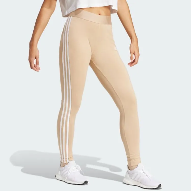 Adidas ESSENTIALS 3 Stripes Leggings Women's Beige Yellow-2
