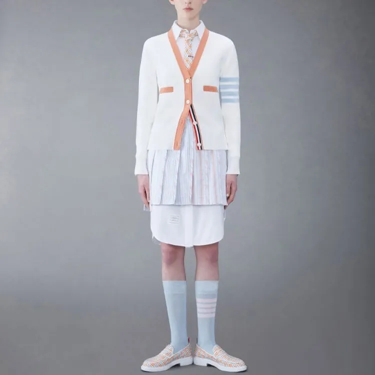 THOM BROWNE 4 Bar Striped V Neck Buttoned Cardigan-3