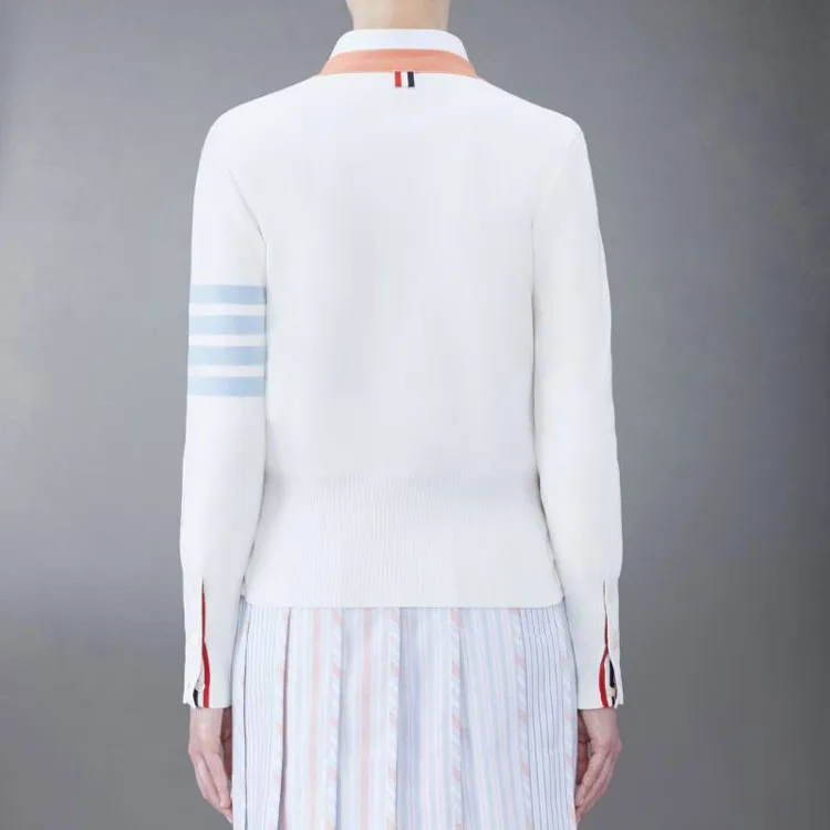 THOM BROWNE 4 Bar Striped V Neck Buttoned Cardigan-4