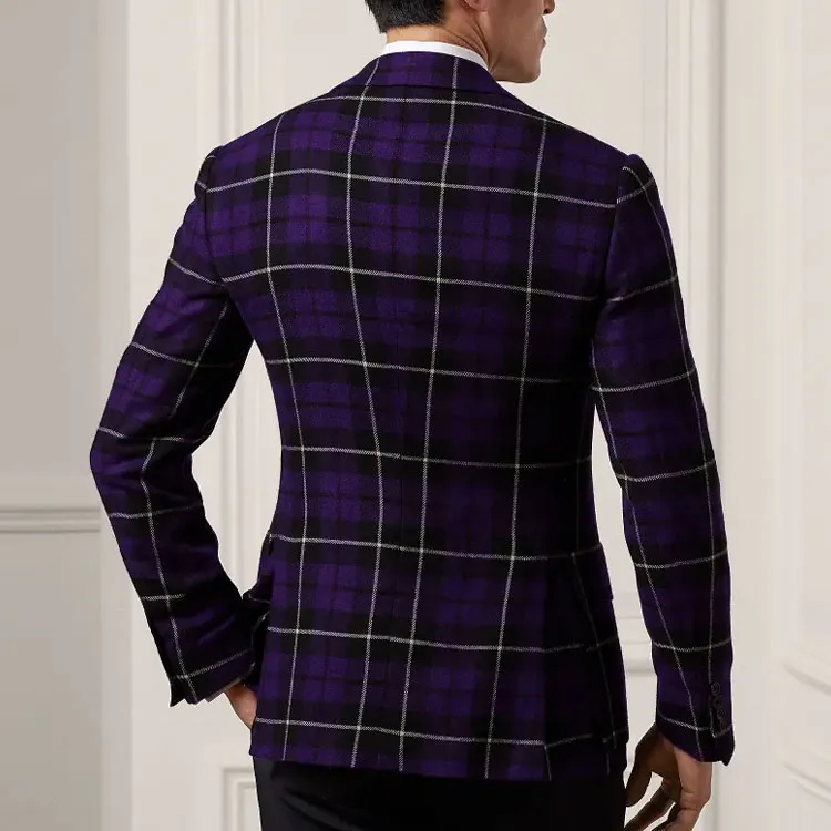 Polo Ralph Lauren Kent Handmade Plaid Cashmere Suit Jacket Business Suits Coats Men's Purple-3
