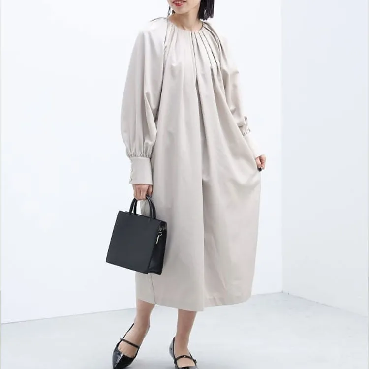 Beams Long Sleeved Dress Women's Beige-4
