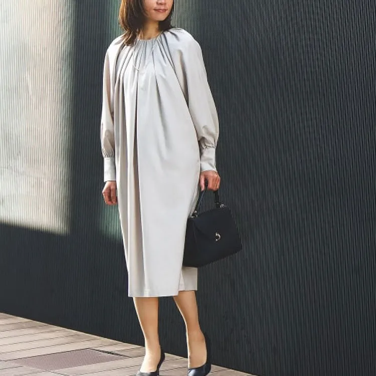 Beams Long Sleeved Dress Women's Beige-6