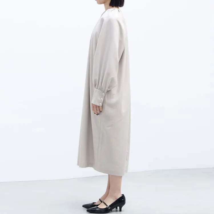 Beams Long Sleeved Dress Women's Beige-3