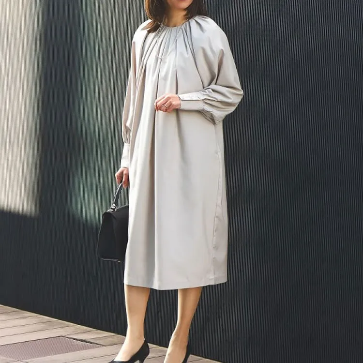 Beams Long Sleeved Dress Women's Beige-7