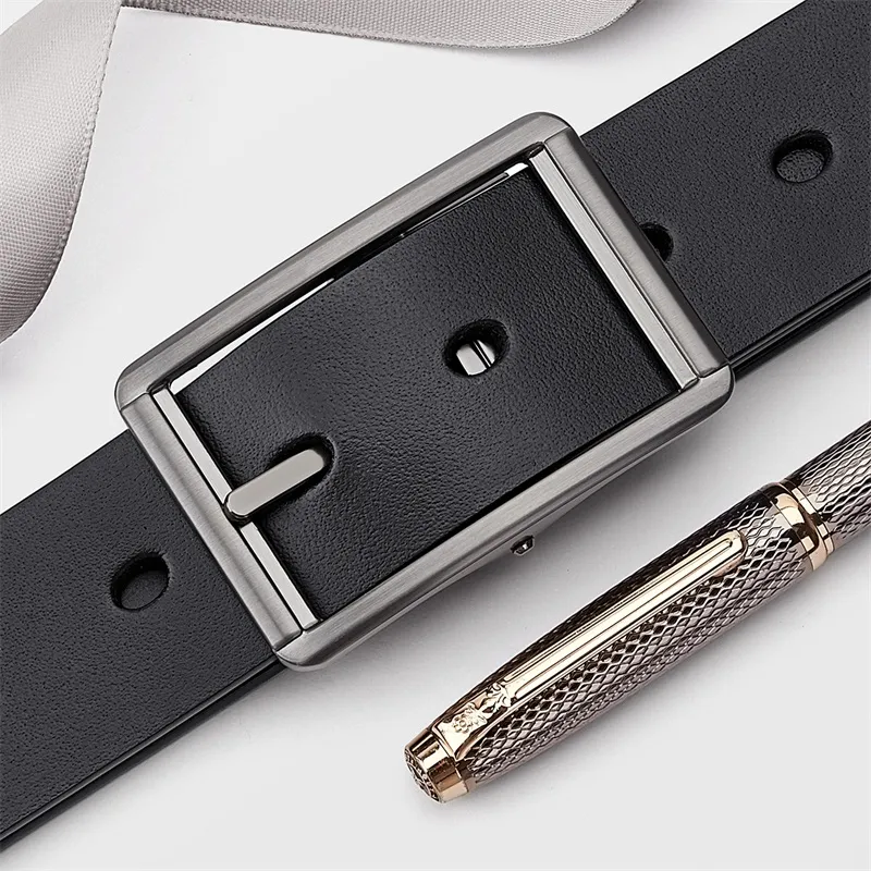 BISON DENIM Pin Buckle Genuine Cow Leather Leather Belts Men's 3.3CM-2