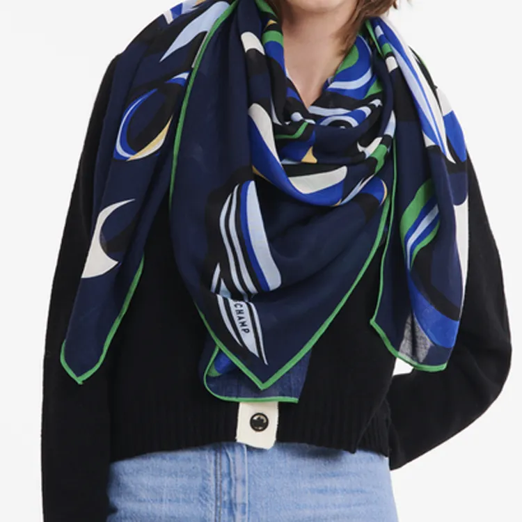 LONGCHAMP Wool Knit Scarves Women's Blue-1