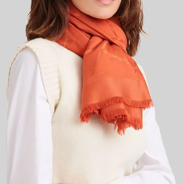 LONGCHAMP Silk, Wool Knit Scarves Unisex Orange Red-1
