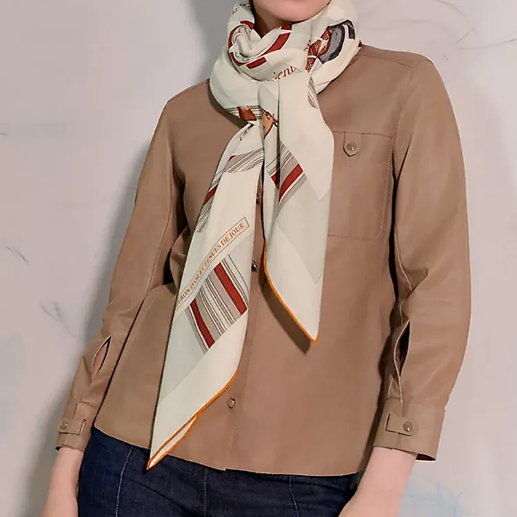 HERMES Cashmere Silk Scarves Women's Beige-2