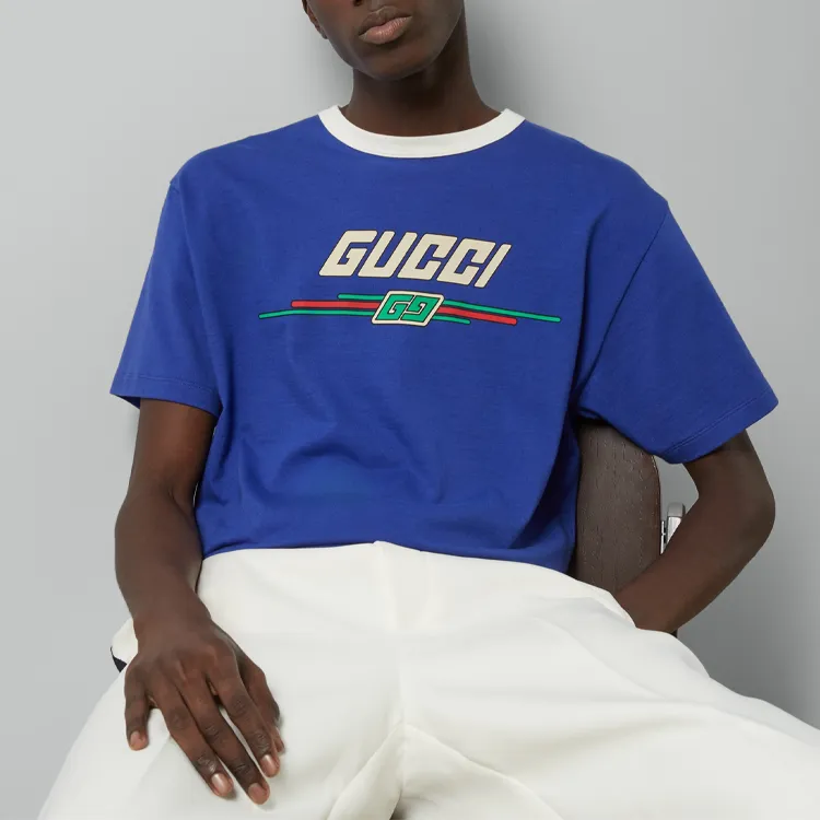 GUCCI T Shirt With Gucci Print T Shirt Men's Blue-1