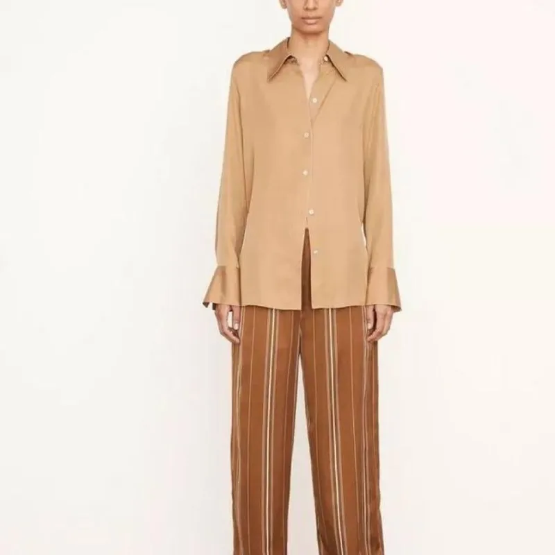VINCE Pointed-collar Silk-satin Shirt-1