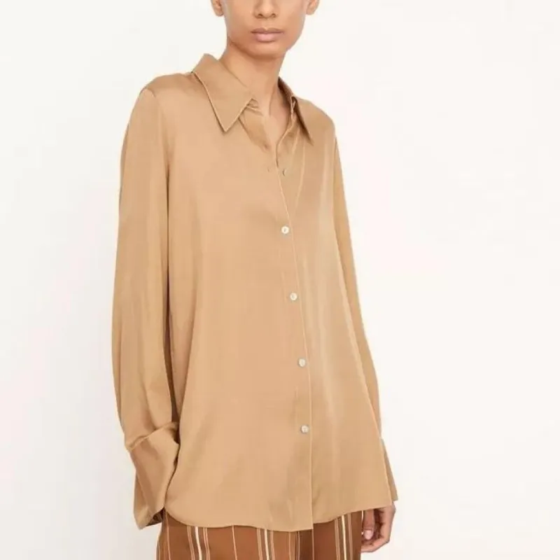VINCE Pointed-collar Silk-satin Shirt-2