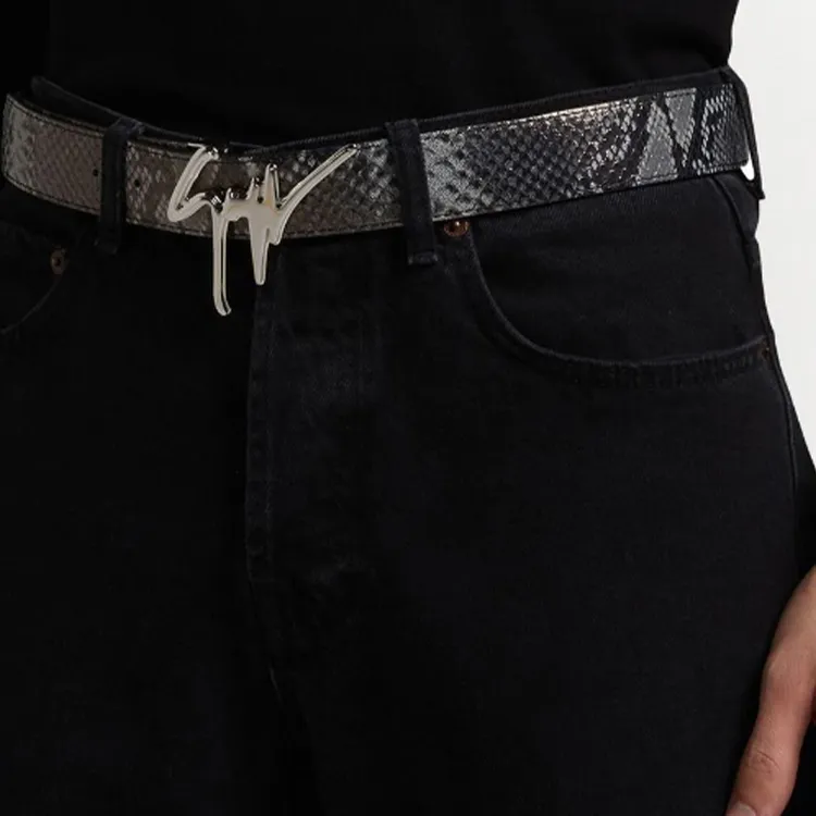 Giuseppe Zanotti/GZ Leather Leather Belts Men's Silver Width 3.5CM-1