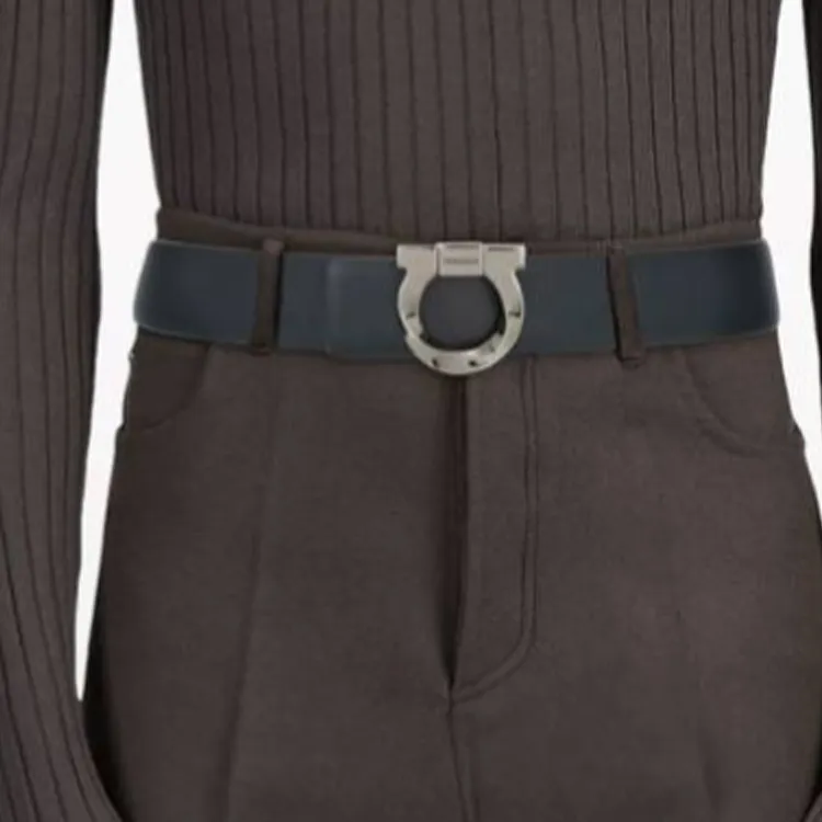 FERRAGAMO Leather Leather Belts Men's Black Width  3CM-2