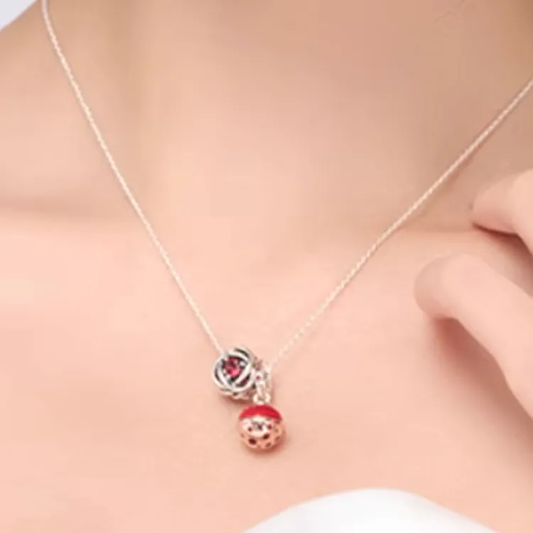 Pandora Gold-Plated Copper-Silver Alloy 925 Sterling Silver Glass Necklaces Women's Red-1