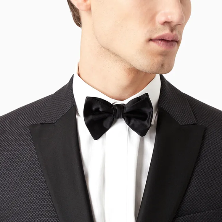 EMPORIO ARMANI Knotted Bow Tie In Micro textured Pure Silk-2