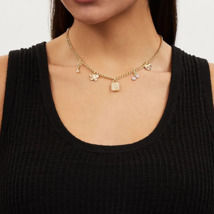 COACH Brass Plated, Resin, Glass, Cubic Zirconia Necklaces Women's Gold-1