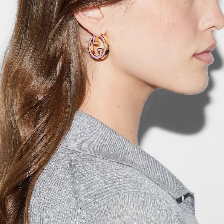 GUCCI Metal, Enamel Stud Earrings Women's Pink-2