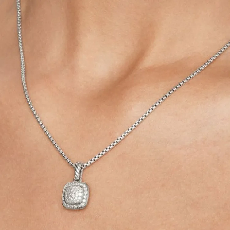 David Yurman Sterling Silver Petite Albion Diamond Pendant Necklace 7mm-3