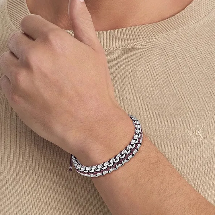 CALVIN KLEIN Rebel Collection Nylon Bracelets Men's Burgundy Red/Silver Dual Multicolor-2