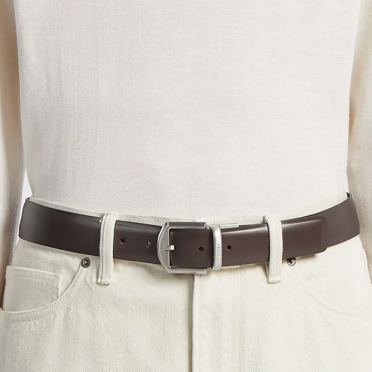 Zegna Grained Leather Pin Buckle Leather Belts Men's Purple Width  3.5cm-1