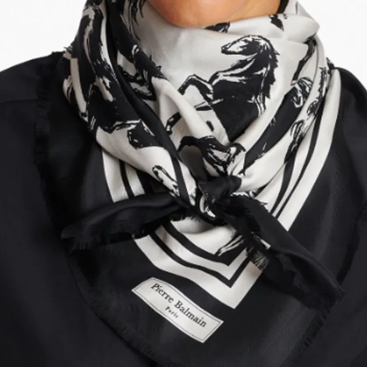 BALMAIN Horse print Silk Scarf-1