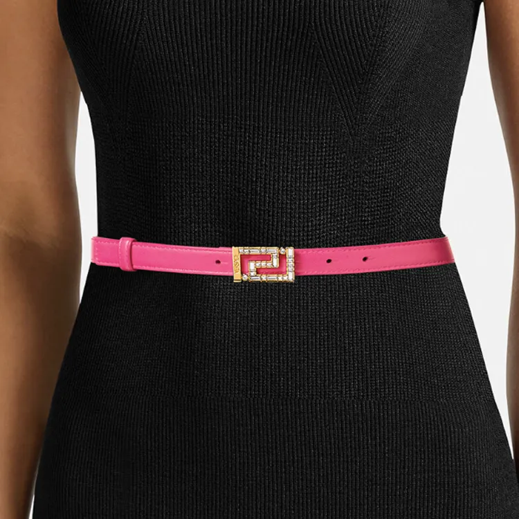 VERSACE Ornamental With A Touch Of Smooth Buckle Leather Belts Women's Pink Width: 2cm-1