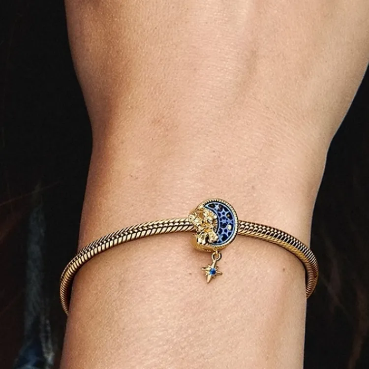 Pandora Gold Plated Copper Silver Alloy Imitation Shell Glass Pendants Women's Blue-1