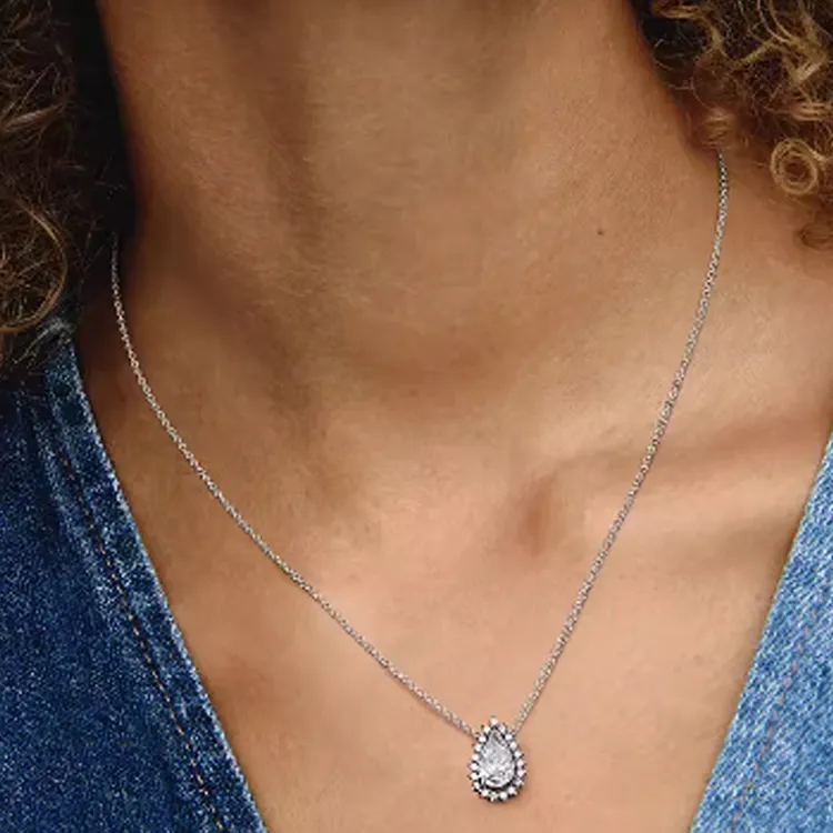 Pandora 925 Sterling Silver Synthetic Cubic Zirconia Necklaces Women's Silver-1