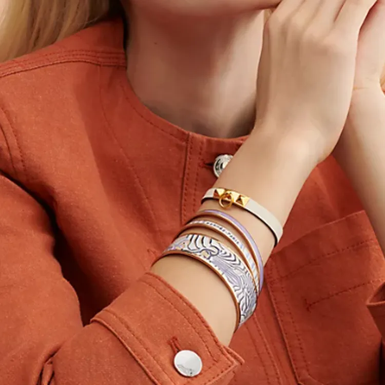 HERMES Enamel, Rose Gold Plated, Metal Parts Bangles Women's Purple-4