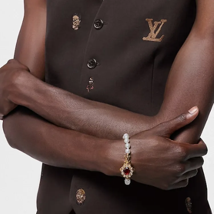 LOUIS VUITTON Brass Glass Beads Synthetic Cubic Zirconia Bracelets Women's White-1