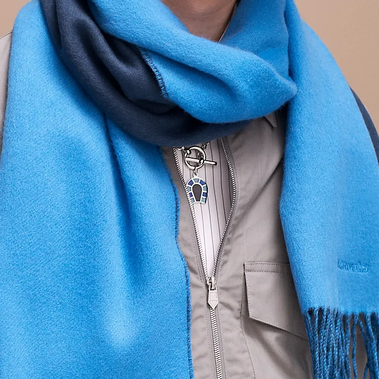 HERMES Knit Scarves Men's Sky Blue Marine Blue-2