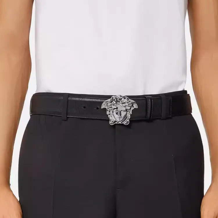 VERSACE Medusa Buckle Smooth Buckle Leather Belts Men's Black Width: 4cm-2