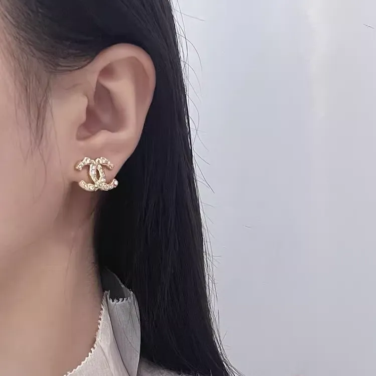 CHANEL Rhinestone Earrings Women's Gold-3