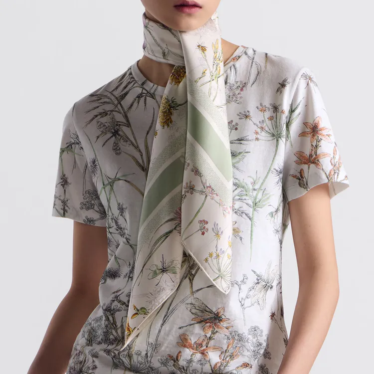 DIOR Silk Twill Silk Scarves Women's Green/White-3