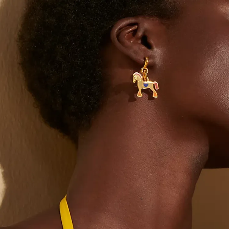 HERMES Metal Gold Plated Earrings Unisex Gold-1