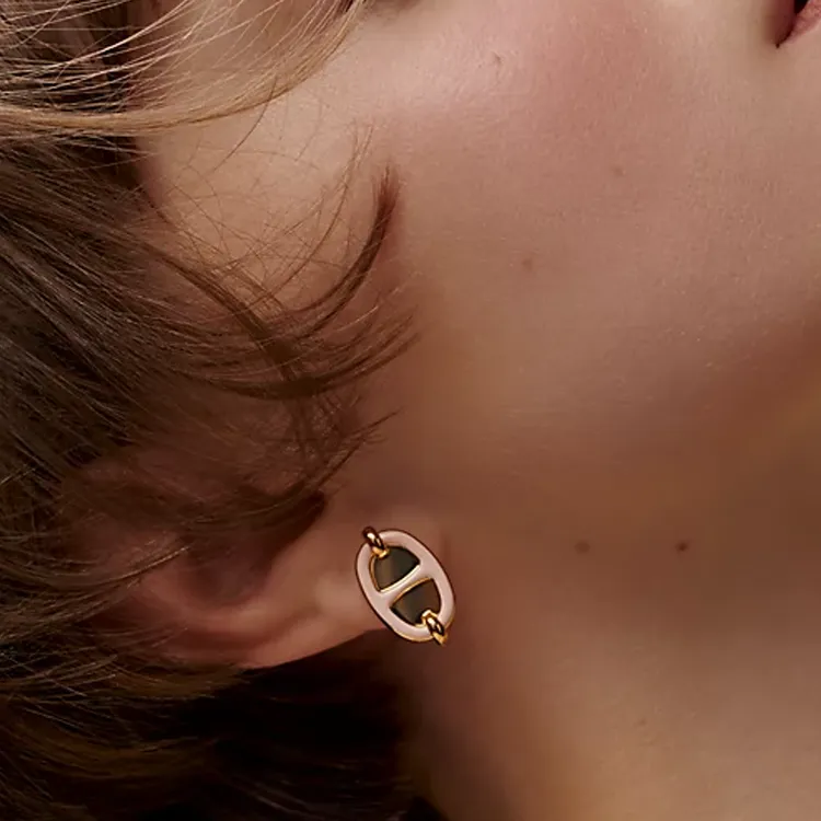 HERMES Metal Gold Plated Earrings Women's Gold-1