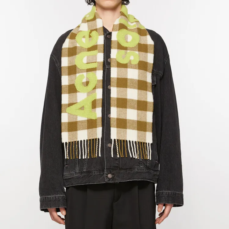Acne Studios Jacquard logo Checked Scarf-3
