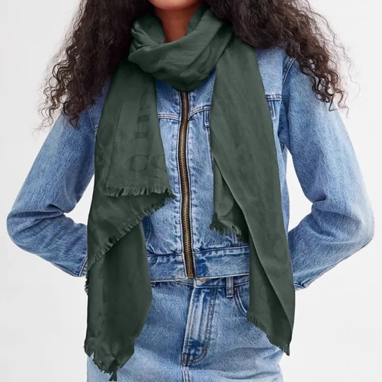 COACH Cotton Mulberry Silk Shawls Women's Green-1