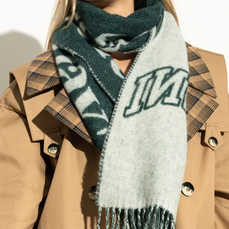 GANNI Logo Detailed Fringed Scarf-1