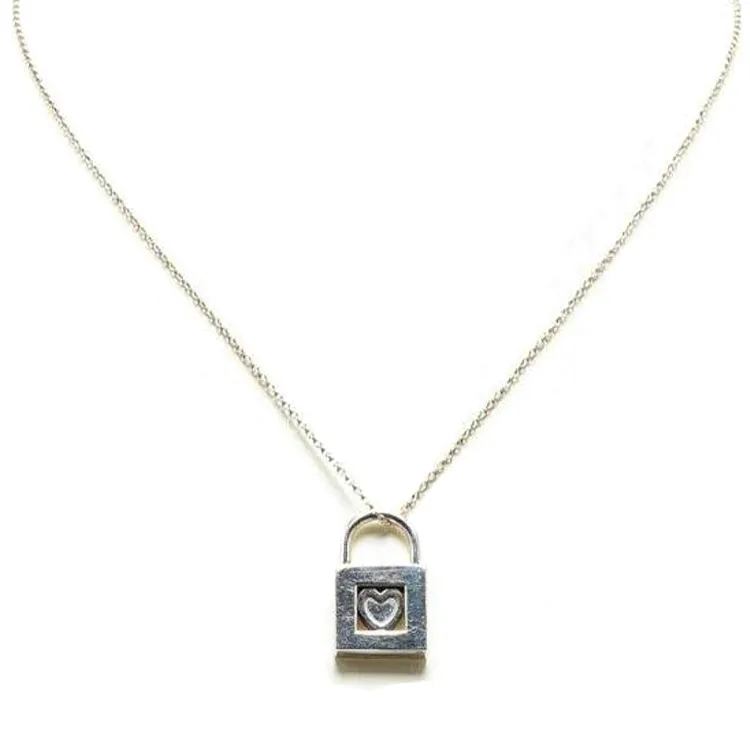 TIFFANY & CO. 20th Century Elsa Peretti Sterling Silver Padlock Heart Pendant Necklace-1