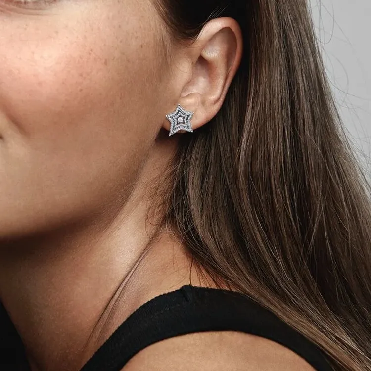 Pandora Silver Cubic Zirconia Stud Earrings Women's Silver-1