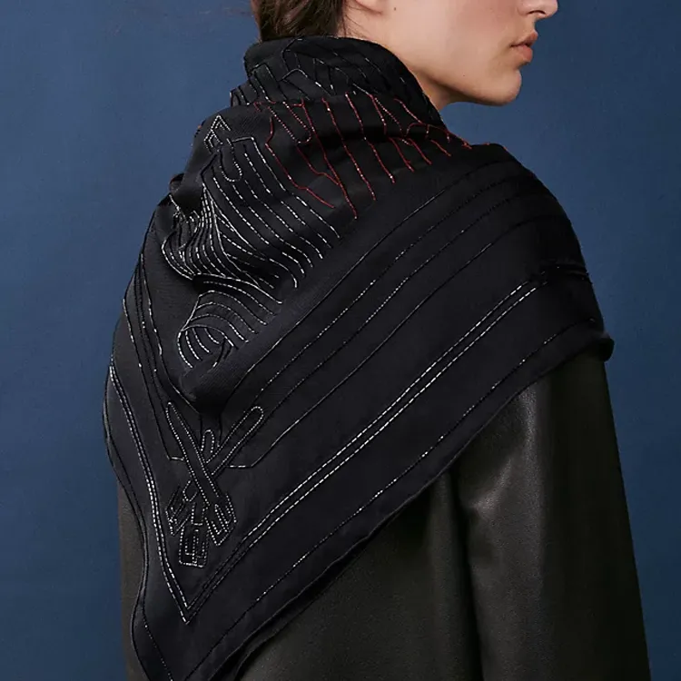 HERMES Silk Silk Glass Silk Scarves Unisex Black Blue-1