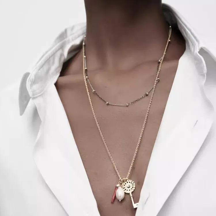 ZARA Brass Necklaces Women's Gold-4