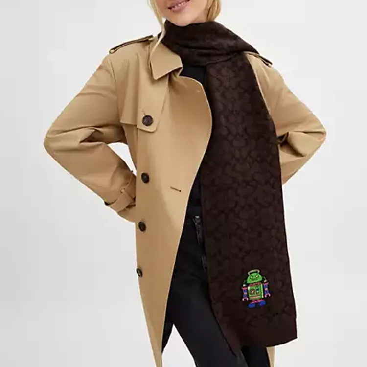 COACH Milu Wool Knit Scarves Unisex Brown-1