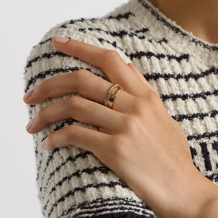 DIOR Metal Crystal Rings Women's Gold-4