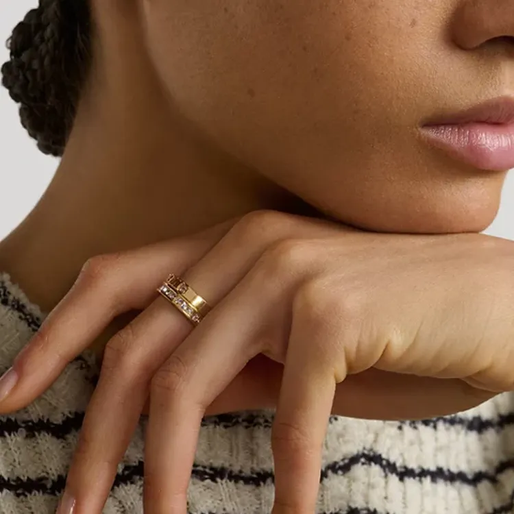 DIOR Metal Crystal Rings Women's Gold-3