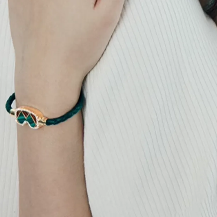 ICEWALD Malachite 925 Sterling Silver 18K Gold Plated Bracelets Women's Green-5