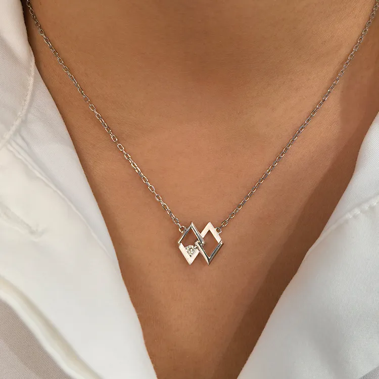 ICEWALD 925 Sterling Silver Gold Plated Diamond Necklaces Unisex Silver-3