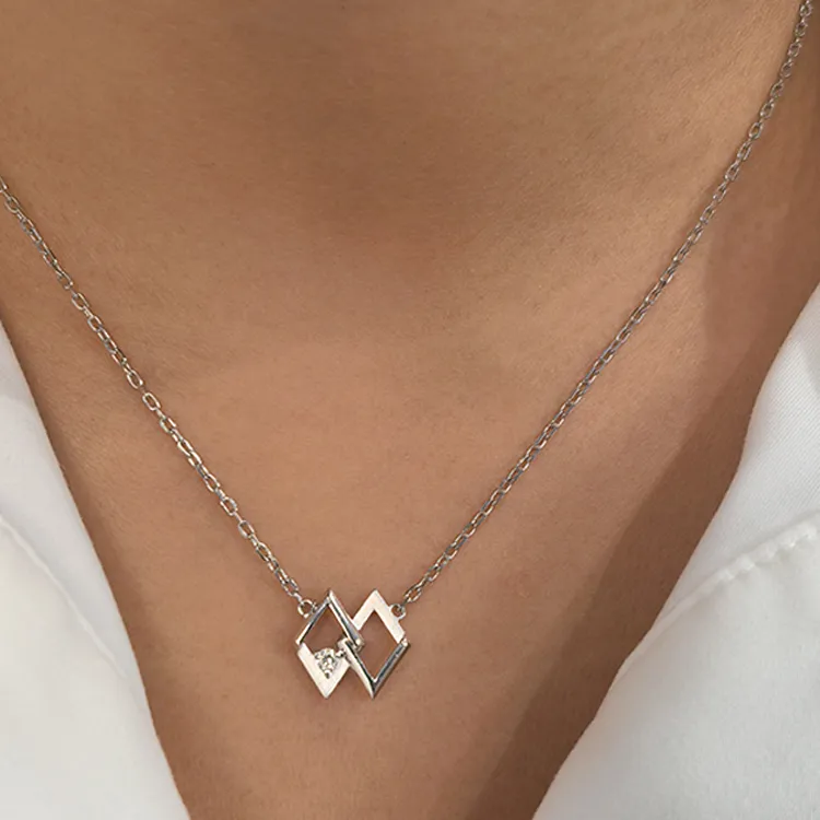 ICEWALD 925 Sterling Silver Gold Plated Diamond Necklaces Unisex Silver-2
