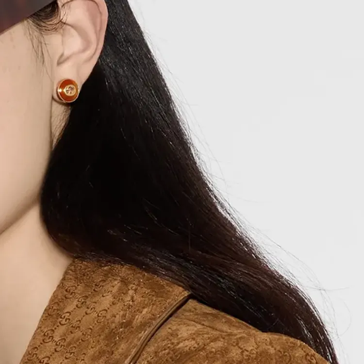 GUCCI 18K Gold Red Agate Stud Earrings Women's Gold-2